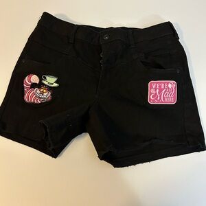 It’s a mad mad world..,Disney Black Jean Shorts with Whimsical Embroidery